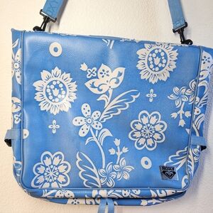 VINTAGE ROXY Blue White Leather Hawaiian Flower Travel Garment Bag